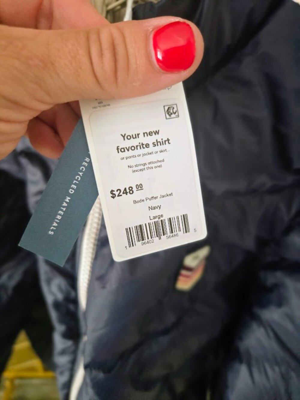 NWT Marine Layer Bode Puffer Jacket Navy Blue Large Retro Chevron Ski, SZ L - Picture 6 of 13